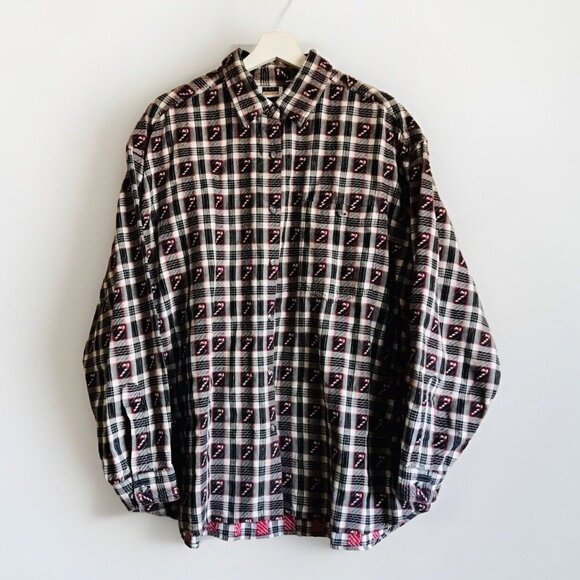 C.S.T. Sport Christmas Flannel Shirt Red White Silver Stripe Holly Candy Cane 3X - Picture 1 of 7